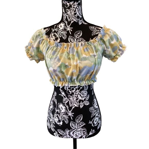 Shein Ruffle Off The Shoulder Crop Top Sexy Colorful Summer Beach Coastal - Picture 1 of 7